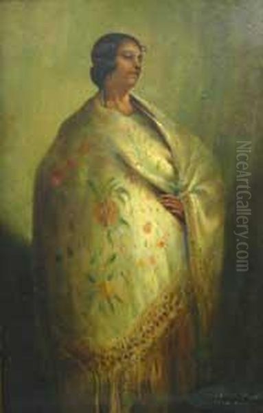 Senora Con Manton Oil Painting by Jose Maria Marques Roig