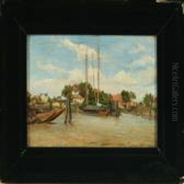 Houses Along The Elbe Near Altwerden, Hamburg Oil Painting by James Richard Marquis