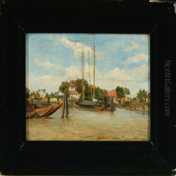 Houses Alongthe Elbe Near Altwerden, Hamburg Oil Painting by James Richard Marquis