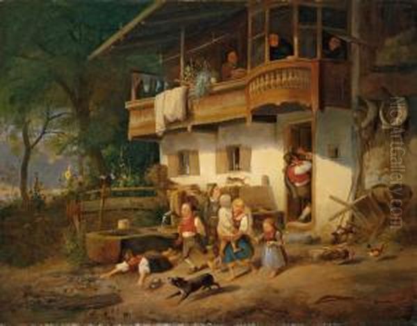 Die Vertreibung Aus Dem Bauernhaus Oil Painting by Joseph Heinrich L. Marr