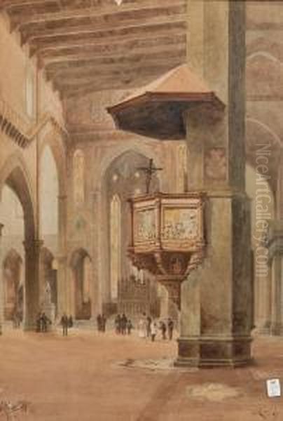 Church Interior Oil Painting by A. Marrani