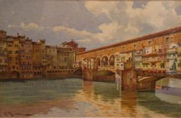 Ponte Vecchio Florence From The South Bank Oil Painting by A. Marrani