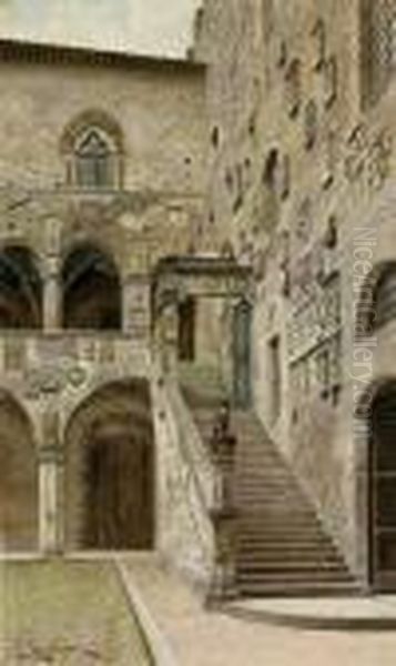 Blick Auf Den Innenhof Des Bargello In Florenz Oil Painting by A. Marrani