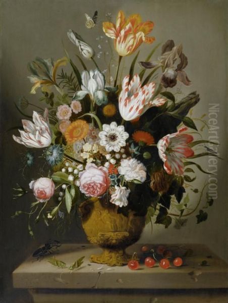 Still Life With Flowers In Aterracotta Vase On A Pedestal Oil Painting by Jacob Marrel