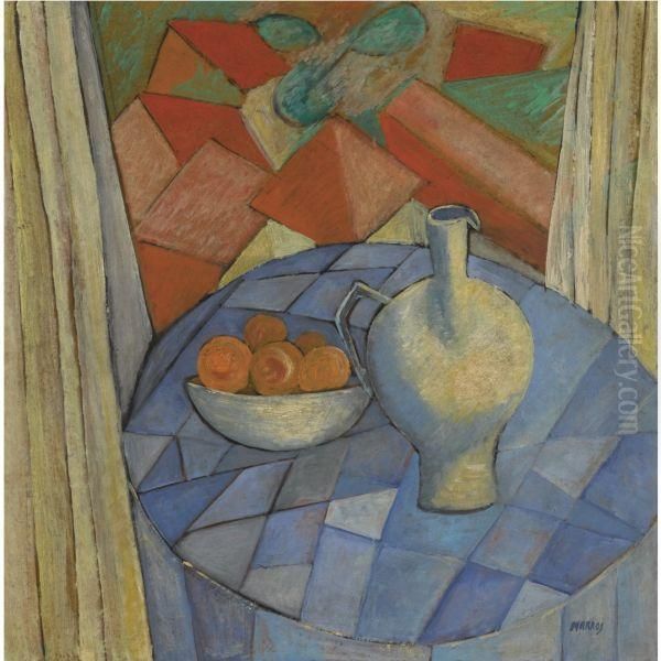 Still Life With View Oil Painting by Basil Marros