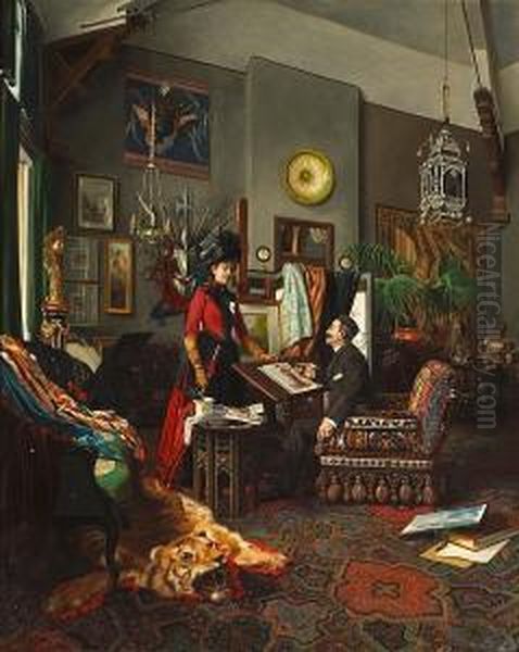 In The Artist's Studio Oil Painting by Edouard Antoine Marsal