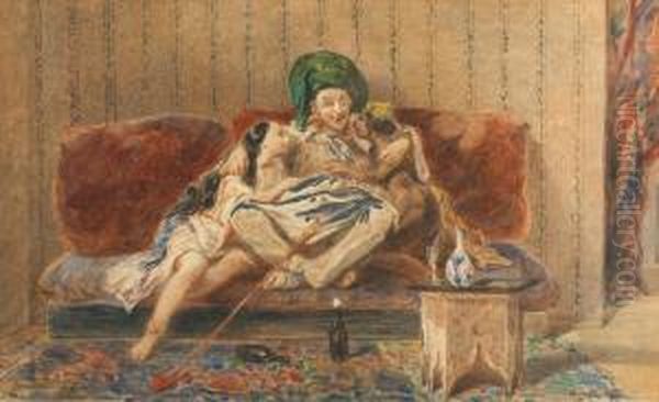 L'oriental Et Ses Deux Concubines Oil Painting by Alfred Marsaud