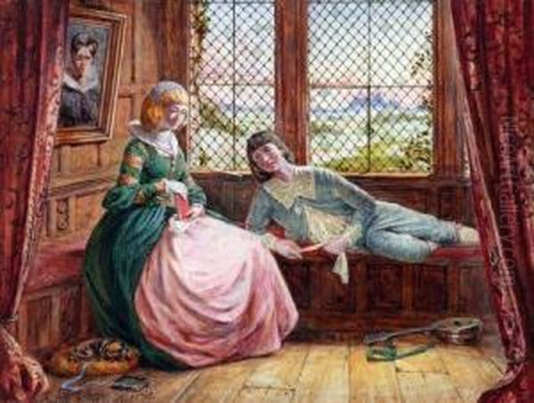 Interior Scene With Romantic Couple Oil Painting by Arthur Hardwick Marsh