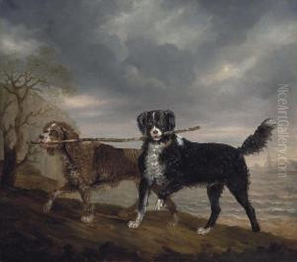 Mrs. Orby Hunter's Spaniels, Diver And Shuckleback, By The Sea Oil Painting by Benjamin Marshall