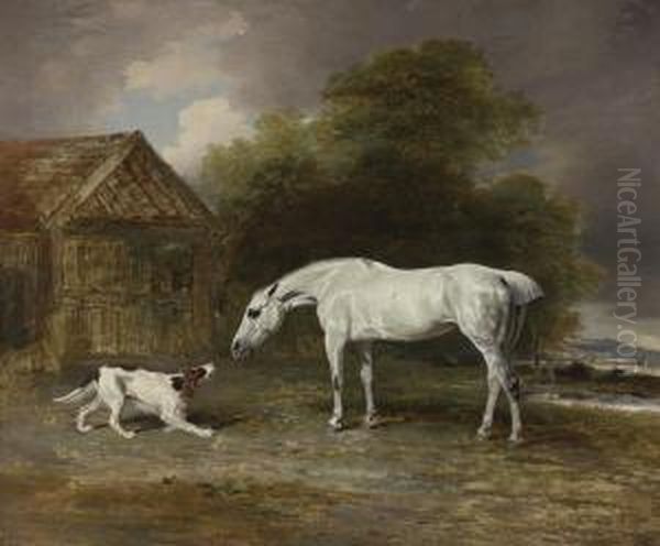 A Grey Hunter And A Spaniel Oil Painting by Benjamin Marshall