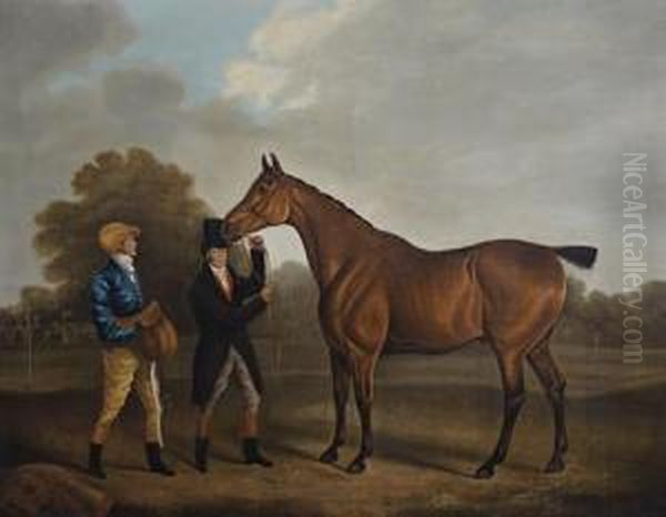 Portrait Of A Race Horse With Jockey And Trainer Oil Painting by Benjamin Marshall