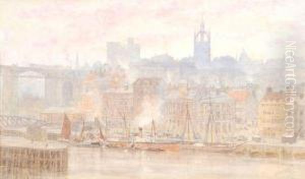 Newcastle Docks Oil Painting by Herbert Menzies Marshall