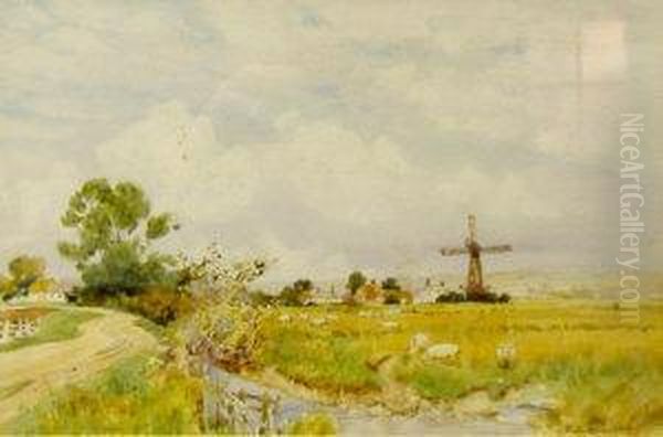 Rural Landscape Withcottages And A Windmill by Herbert Menzies Marshall