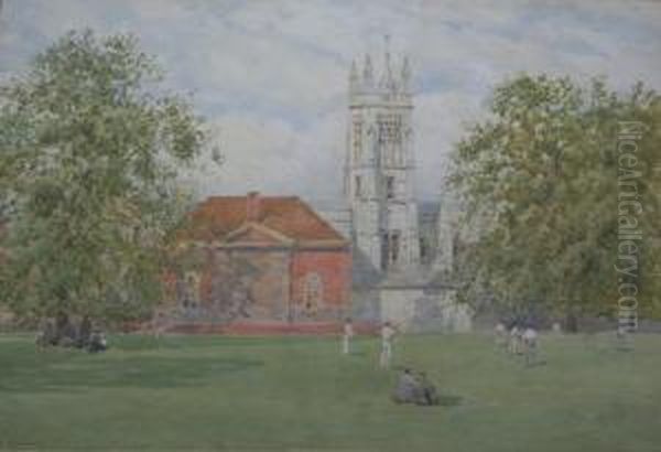 Cricket At Meads, Winchester College Oil Painting by Herbert Menzies Marshall