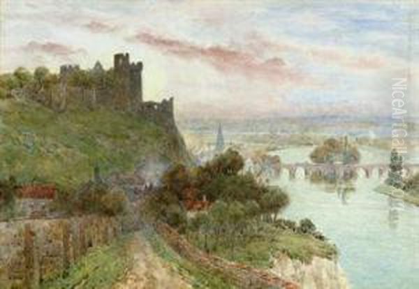 Ruined Castle Overlooking A River Oil Painting by Herbert Menzies Marshall