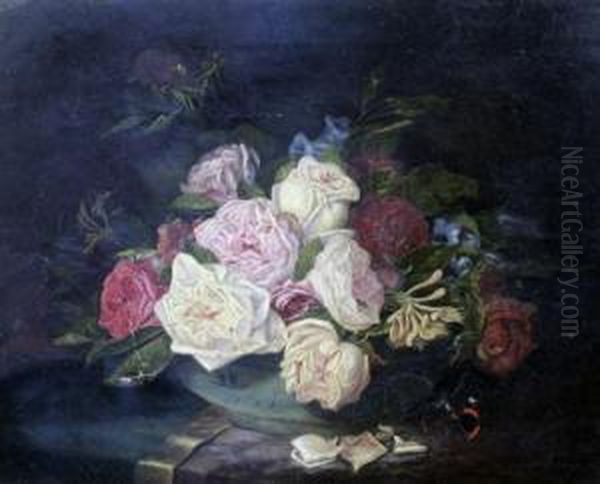 Roses In Vase Oil Painting by John Fitz Marshall