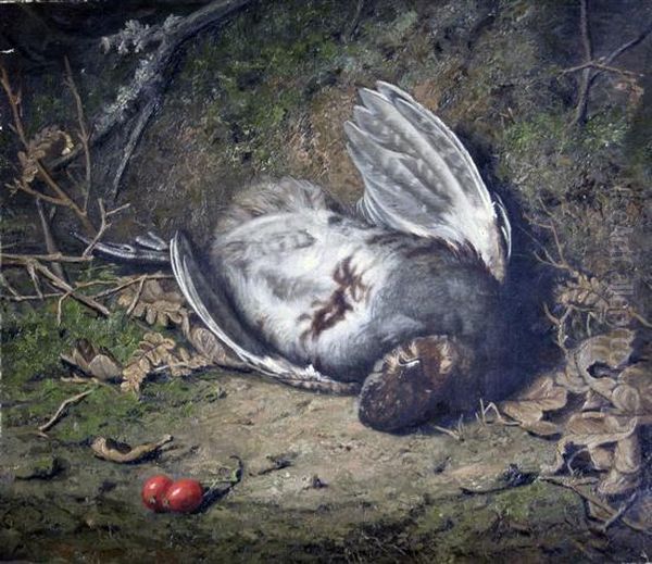 Still Life Of A Dead Bird And Rosehips Oil Painting by John Fitz Marshall