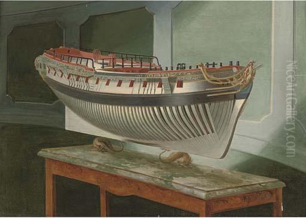 Study Of A Model Of A Royal Naval Frigate Oil Painting by Joseph Marshall