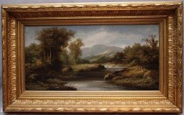 Mountain Landscape With River Oil Painting by R. Marshall