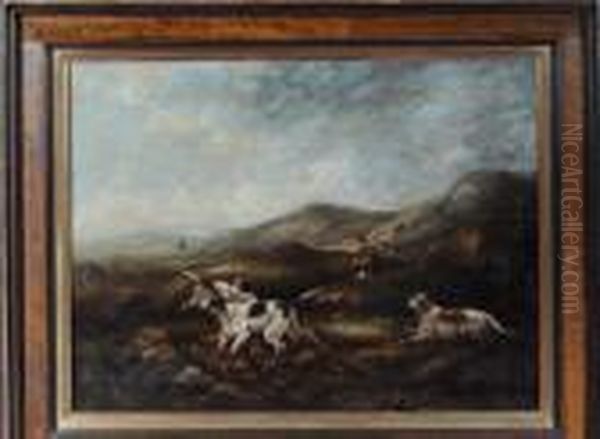 A Sportsman And Three Gun Dogs On A Moor Oil Painting by William Elsob Marshall