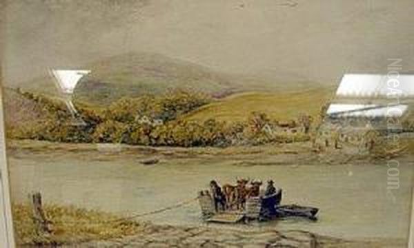 The Cattle Ferry Crossing The Water Oil Painting by William Elsob Marshall