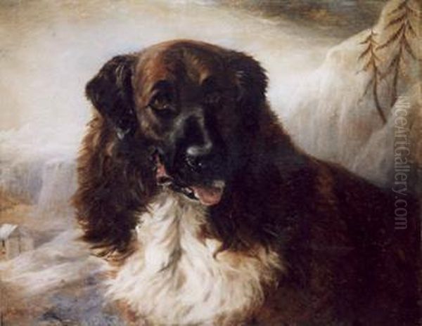 The Saint Bernard 'tell' Signed With Initials And Dated1867, Oil On Canvas 25 X 30in Oil Painting by William Elsob Marshall