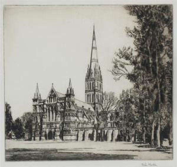 Salisbury Cathedral Oil Painting by Freda, Nee Clulow Marston