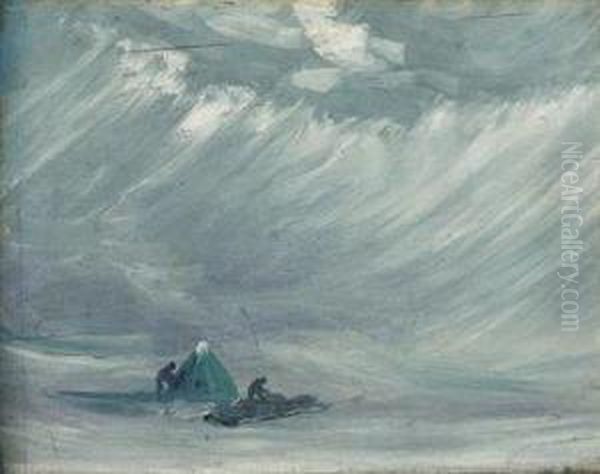 Sledging Camp In A Blizzard Oil Painting by George Edward Marston