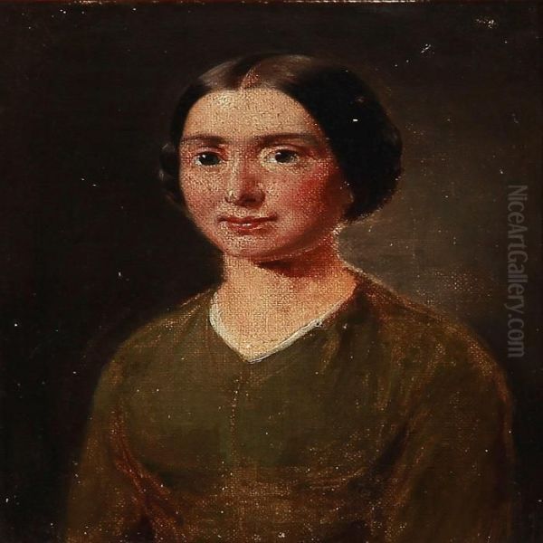 Portrait Of A Girl In A Green Dress Oil Painting by Wilhelm Marstrand