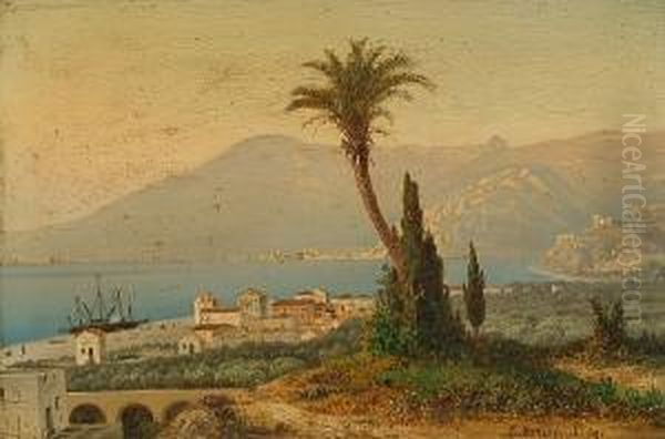 A Mediterranean View Oil Painting by Jozef Marszewski