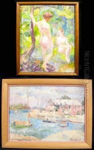 Nudes In A Forest Clearing; Bermuda Harbor, 1936 (2) Oil Painting by Paul Jean Martel