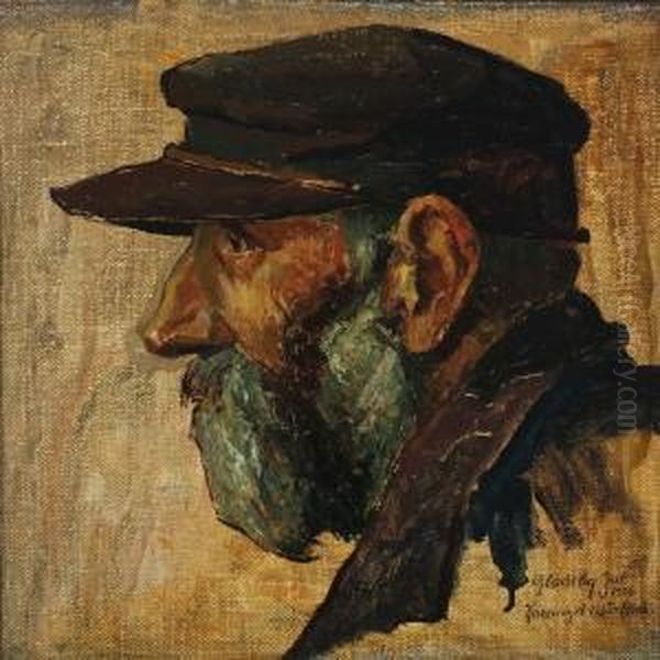 Portait Of An Elderly Man With Cap Oil Painting by Alfred Martens