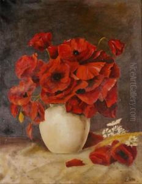 Still Life With Poppies Oil Painting by Ernst Edouard Martens