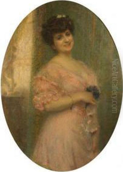 Portrait De Femme Au Bouquet De Violette Oil Painting by Ernst Edouard Martens