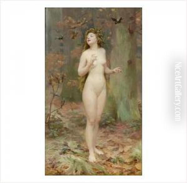 La Nymphe Aux Oiseaux Oil Painting by Ernst Edouard Martens