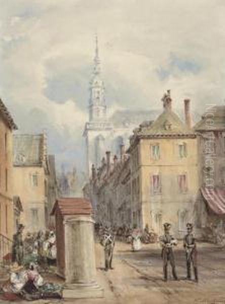 Grande Place, Mons With The Church Of Elizabeth Oil Painting by Henry Martens