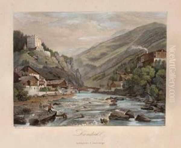 Ansicht Von Landeck In Tirol Oil Painting by Johann Heinrich Martens