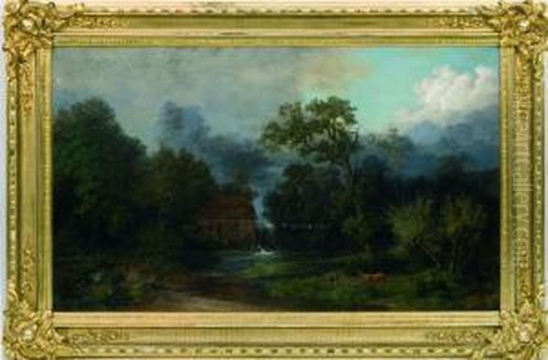 Wassermuhle In Mecklenburg Oil Painting by Theodor Martens