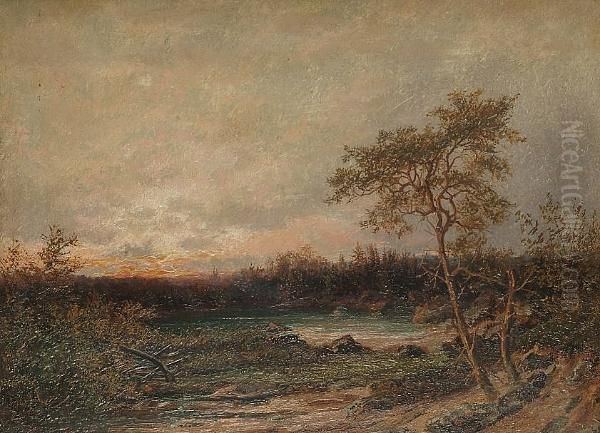 A River Landscape At Dusk Oil Painting by Theodor Martens