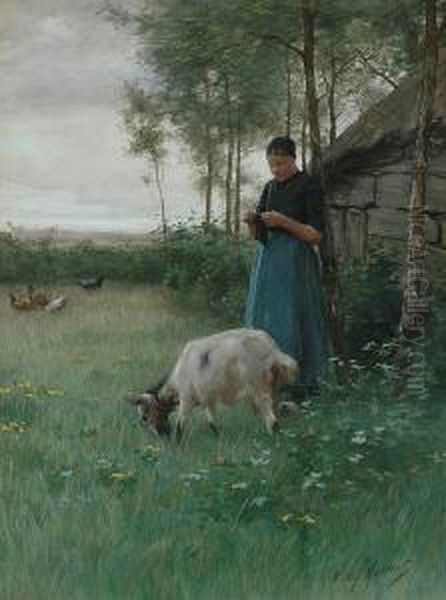 The Goat Girl Oil Painting by Willy Martens