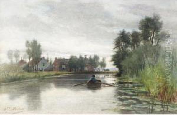 Dutch Canal Landscape Oil Painting by Willy Martens