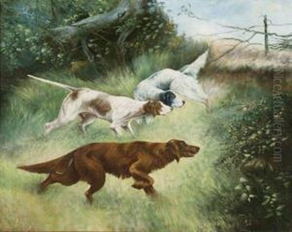 Chiens De Chasse A L'arret Oil Painting by Willy Martens