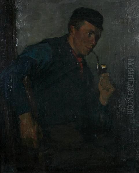 A Young Man Smoking A Pipe by Willy Martens