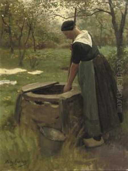 Fetching Water From The Well Oil Painting by Willy Martens