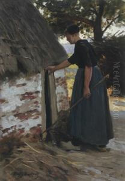 Farmer's Wife By A Hut Oil Painting by Willy Martens