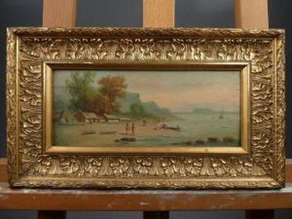 Hermitage Au Bord De L'eau Avec Vaisseaux Oil Painting by A. Martin