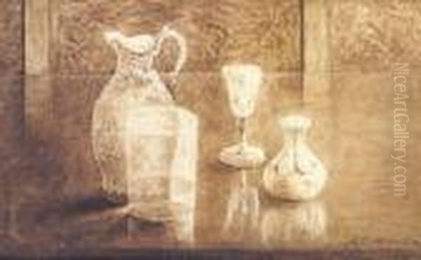 Still Life With Jug And Glasses Oil Painting by A. Martin