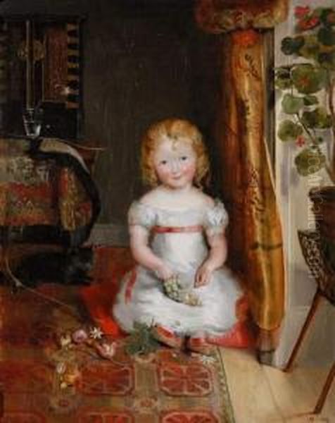 Fillette A La Grappe De Raisin, 1825 Oil Painting by Adele Martin