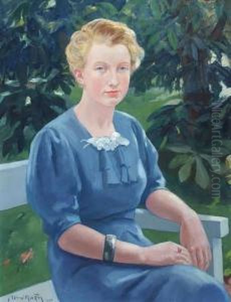 Portrait De Dame En Bleu Oil Painting by Alfred Martin