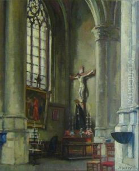 Interieur D'eglise A Bruxelles Oil Painting by Alfred Martin